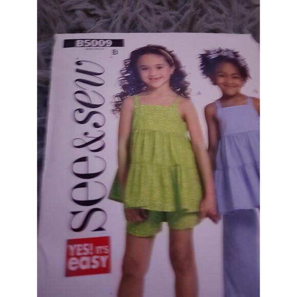 See & Sew Girls Summer Gathered Tunic Dress and Pants, Sizes 6, 7, 8, Cut - Picture 2 of 6